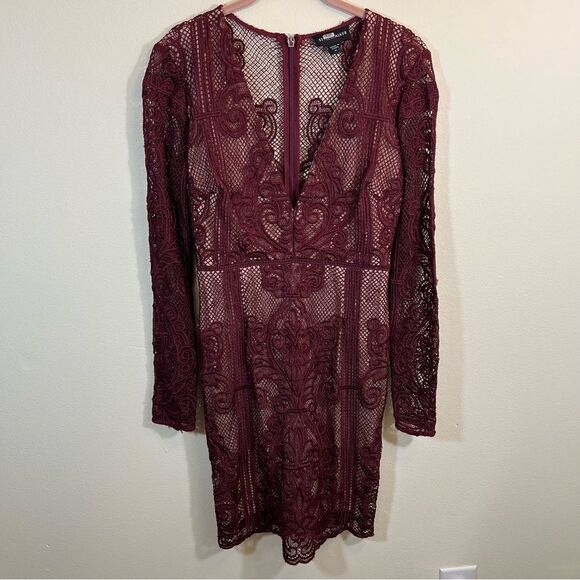 ✨ Stylestalker Women’s Maroon Lace Long Sleeve Dress Medium - Picture 1 of 12